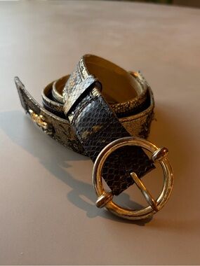 D&G  Lace-Detail Black Leather Belt with Gold Round Buckle
